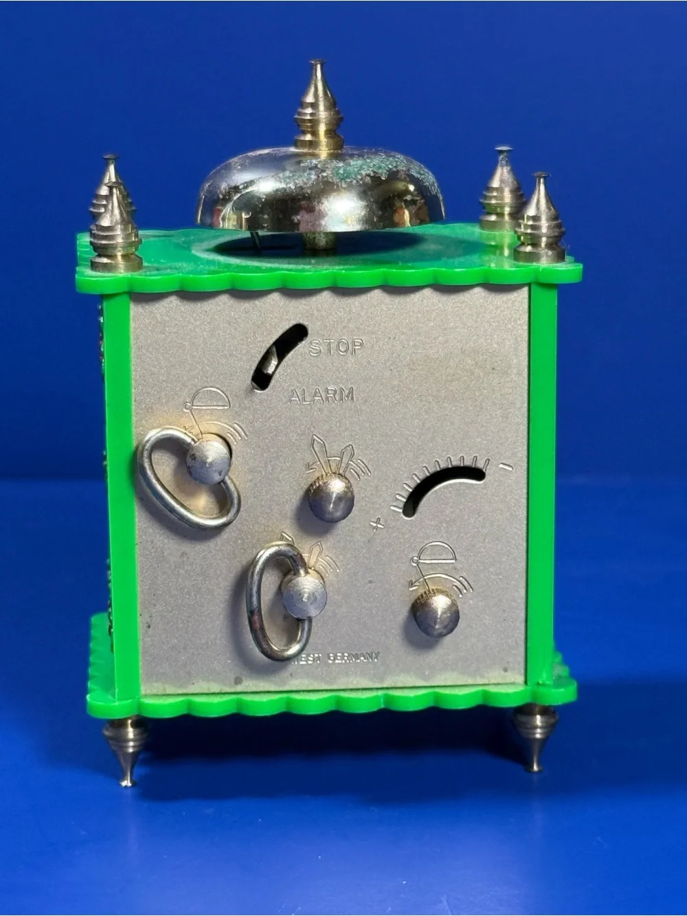 Vintage Elgin Alarm Clock – West Germany – Works – Mini 4” - Green w Gold Accent